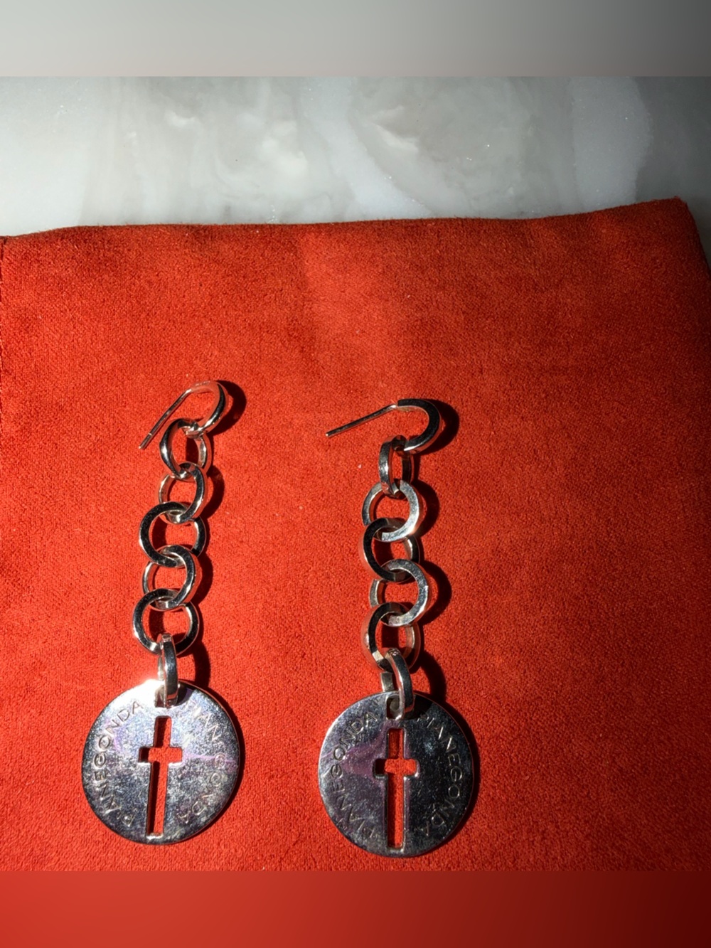 Pianegonda Sterling Silver Chain Loop Earrings with Cross Inserts